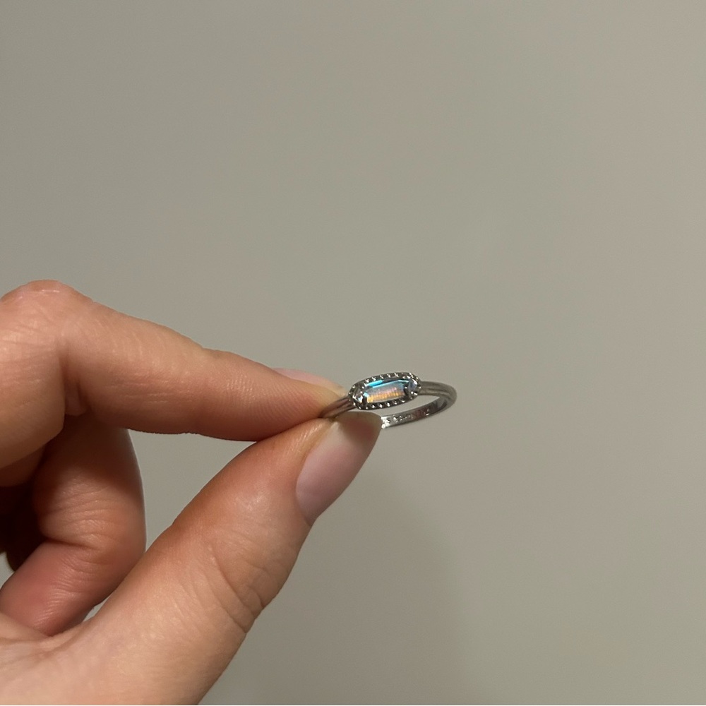 Kendra Scott Silver Ring with Opal-Like Blue-Green Center